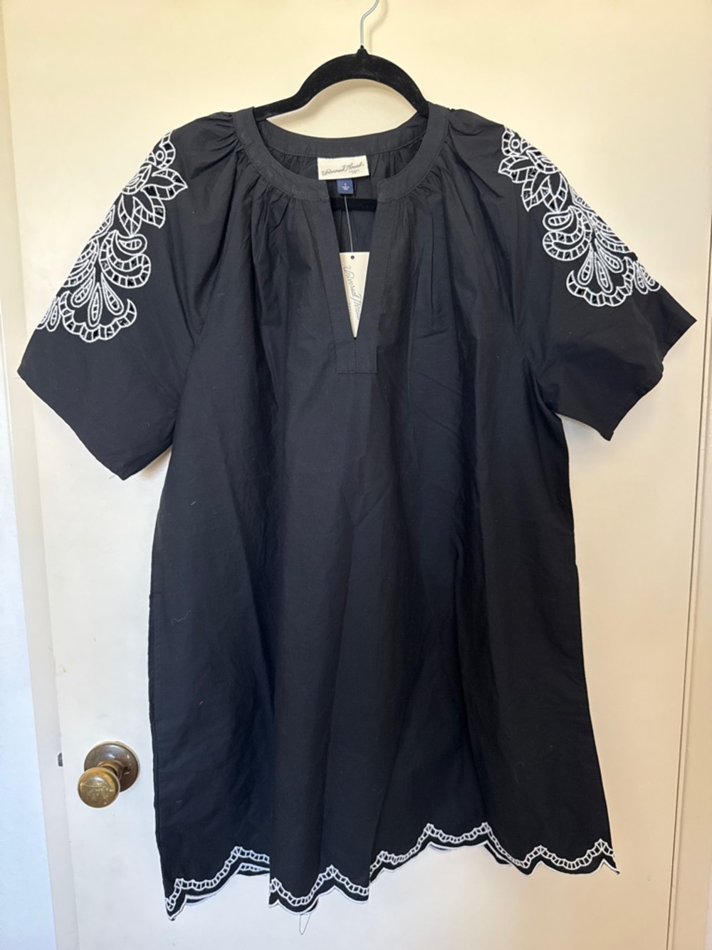 Universal Thread Black Short-Sleeve dress with White Embroidery size S